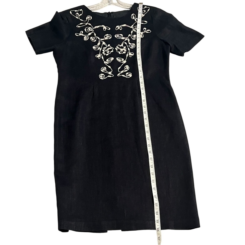 Carole Little Petite Black Linen Embroidered Dress 6P - Picture 7 of 9
